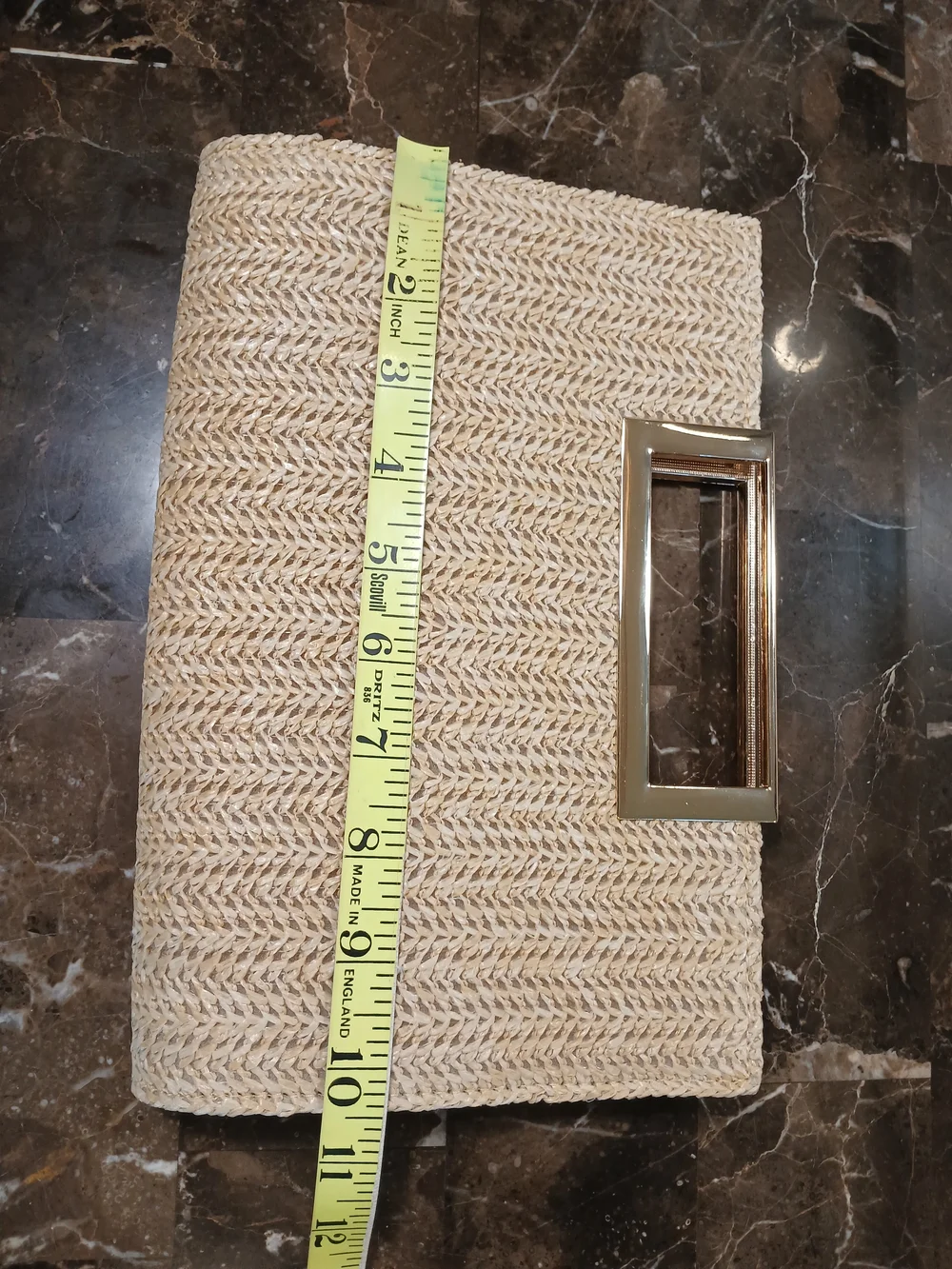 Straw Rectangle Top-Handle Clutch Bag With Gold Accents